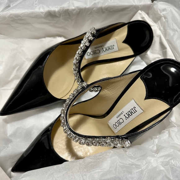 Jimmy Choo Shoes - Jimmy Choo Black Patent Heels with Crystal Strap